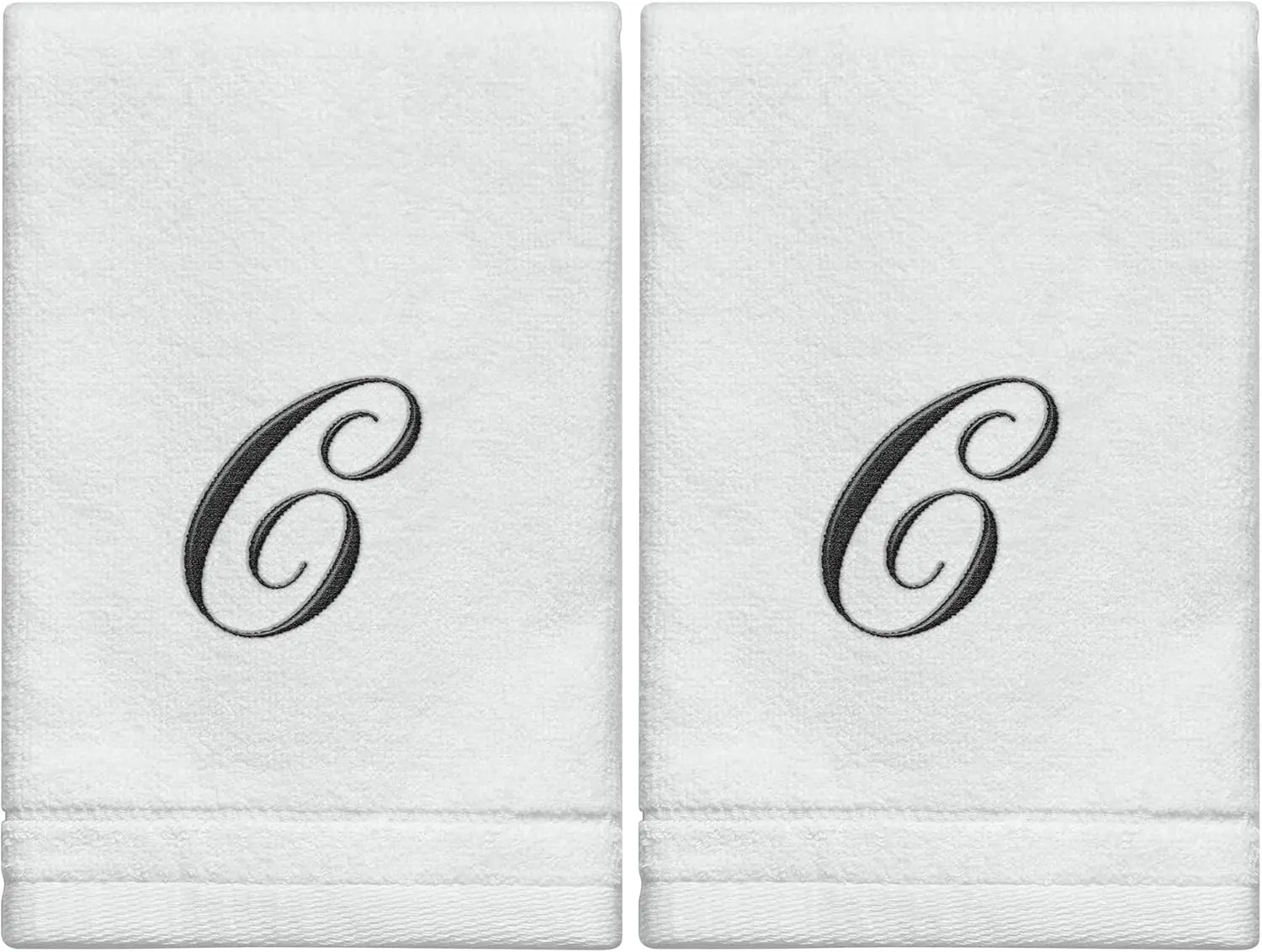 Monogrammed Towels Fingertip, Personalized , 11 x 18 Inches - Set of 2- Black Embroidered Towel - Extra Absorbent  Cotton- Soft Velour Finish - For Bathroom/ Kitchen/ - Initial C (White)