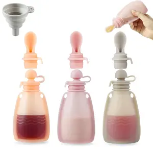 3 Pack     Pouches Squeeze Pouches for   with 3  Puree Feeder Spoon   Refillable   Storage 5.5oz(Dark pink/Light Pink/Linen)