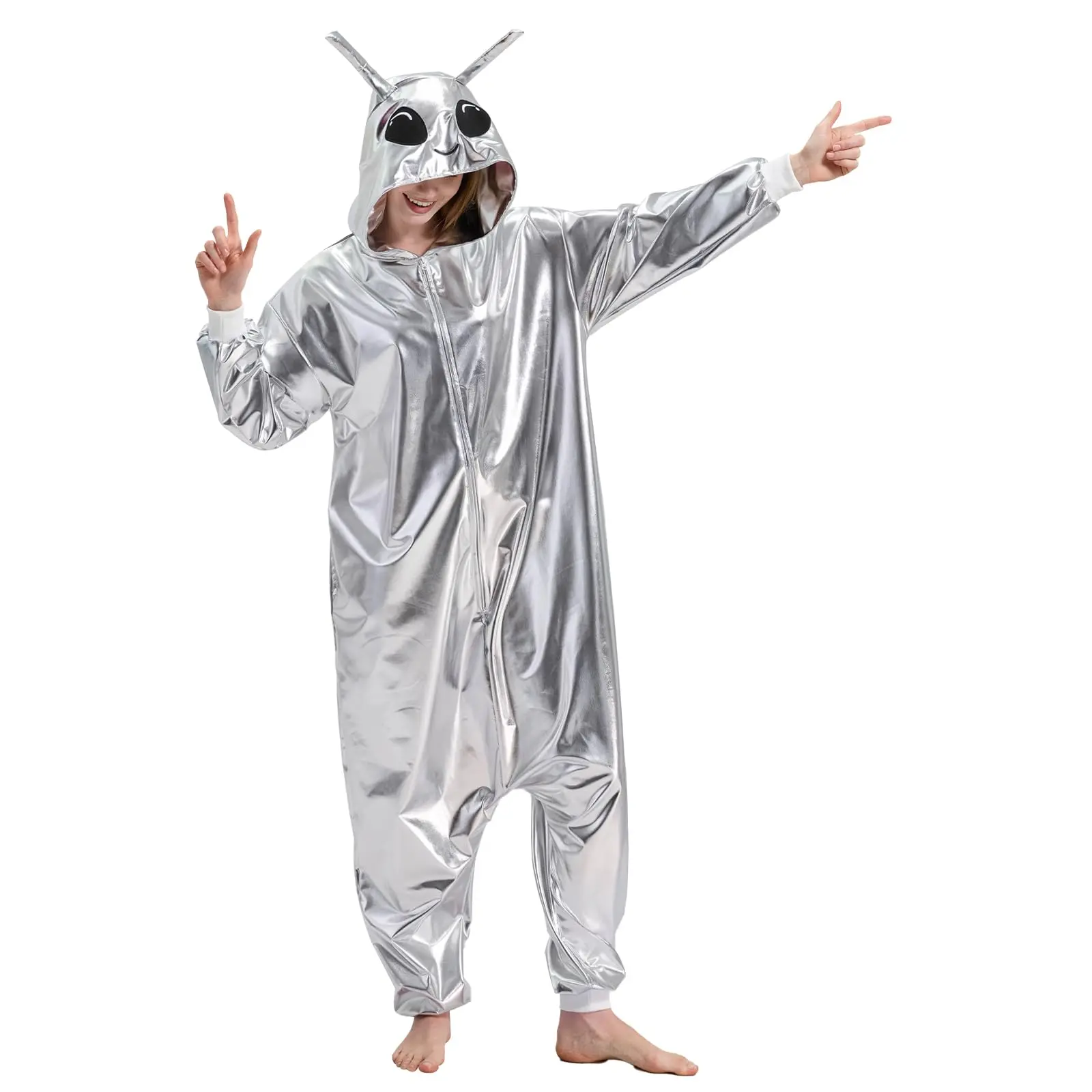 Unisex Cut Alien Print Polyester Knit Onesie Pajama - Comfortable Hooded Cartoon Costume for Adult Halloween Parties, Cosplay Gear, Costume Ideas, Stylish, Casual, Halloween Costume, Long Sleeve