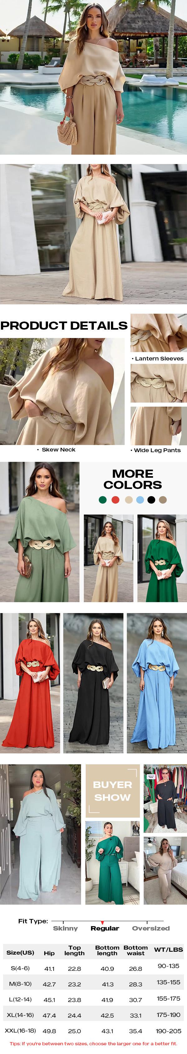 2026 ChicMe Women's Skew Neck Lantern Sleeve Top & Wide Leg Pants Set – Perfect for Valentine's Day, Wedding & Wedding Guest Looks 2026 ChicMe Women's Skew Neck Lantern Sleeve Top & Wide Leg Pants Set – Perfect for Valentine's Day, Wedding & Wedding Guest Looks