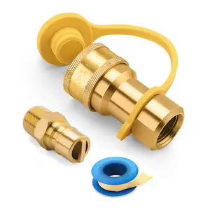 WADEO 1/2" QDD LP Gas Quick Connect Fittings with Male Insert Plug, 1/2 inch Natural Gas Propane Quick Disconnect Kit, 100% Solid Brass
