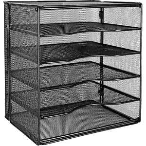Basics 5-Tier Mesh Desk Organizer, File Holder, Paper Sorter for Office Supplies, Mail, Documents, 13.6 x 9.5 x 12.8 inches, Black