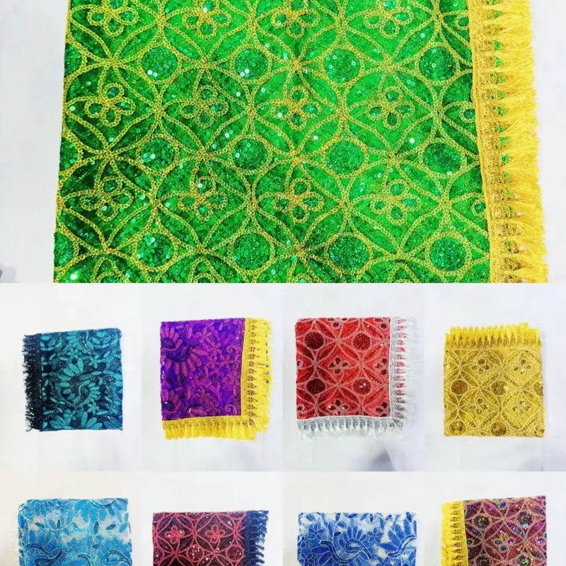Big Pañuelo for Santos Santeria Yoruba 42inch X 42 inch  - multiple color Sequined Design with Colorful Options Available - Traditional fabric cover with trimmer