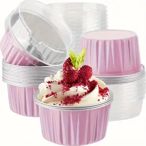 5/20/50pcs Mini Aluminum Foil Baking Cups with Lids, Reusable Cupcake Molds, Perfect for Bread Cake Desserts, Party Decorations, Baking Supplies