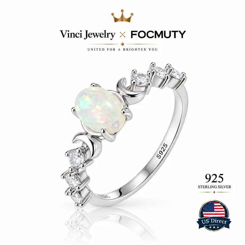 FOCMUTY 925 Sterling Silver Hecate Ring Synthetic Opal Ring Triple Goddess Moon Design Witchy Jewelry for Devotion High Quality Cubic Zirconia Silver Ring for Women Daily Wearing Gorgeous Ring Jewelry Gift for Mom Girlfriend, Mother's day Gift