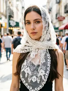 Women's Wedding Headscarf Triangle Scarf Fashionable Lace Breathable Design, Elegant Accessory for Special Occasions