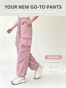 Women Quick Dry Soft Cargo Jogger Pants Elastic Drawstring High Waist Loose Baggy Wide Leg Trousers Multi Big Pockets Lightweight Skin Friendly All Season Streetwear Hiking Casual Parachute Pants