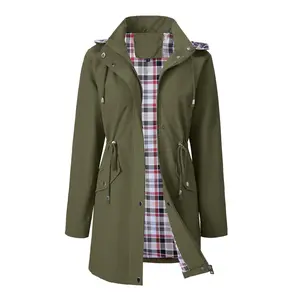 BIGWIG Women's Lightweight Hooded Windbreaker, Striped Outdoor Casual Jacket, Solid Color Windbreaker with Zipper Pockets, Machine Washable H-Type Cut Autumn and Winter and Urban Adventure Equipment, Suitable for Camping