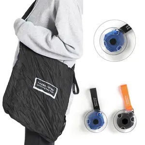 2 pcs Reusable Durable Folding Grocery Bags,Disc Portable Shopping Bag,Pouch Clips Recycle Shopping Shoudler Tote Bag（Black）