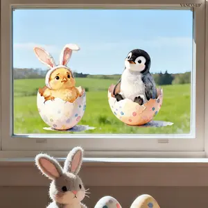 A set (30*40cm*2pcs) of Easter chick and penguin egg-breaking flat 2D window stickers, window decoration static glass stickers D21140-NC