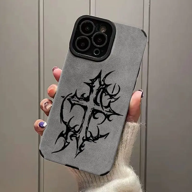 Retro Hollowed-Out Black Cross TPU Cellphone Case - Protection Casing for iPhone 11/11Pro/11ProMax,12/12Pro/12ProMax,13/13Pro/13ProMax,14/14Plus/14Pro/14ProMax,15/15Plus/15Pro/15ProMax,16/16Plus/16Pro/16ProMax, Stylish Mobile Phone Accessories