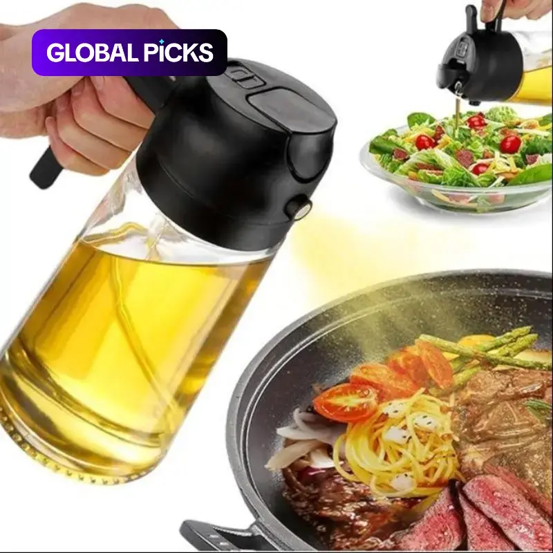 16 oz Glass Oil Spray Bottle, Oil Mister Spray Bottle for Cooking, 2-in-1 Olive Oil Sprayer and Kitchen Cooking Oil Dispenser, Glass Oil Bottle for Kitchen with 470 mL Aroma Mist Spray-and-Pour Design, Home Use Kitchenware, Kitchen Gadgets #GLOBAL PICKS