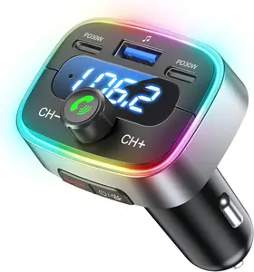 Bluetooth.Car Adapter W Charging USB Bluetooth Adapter for Car,Wireless Fm Transmitter Radio,Handsfree Calling and Audio Receiver,HiFi Music Player, Colors LED Backlit