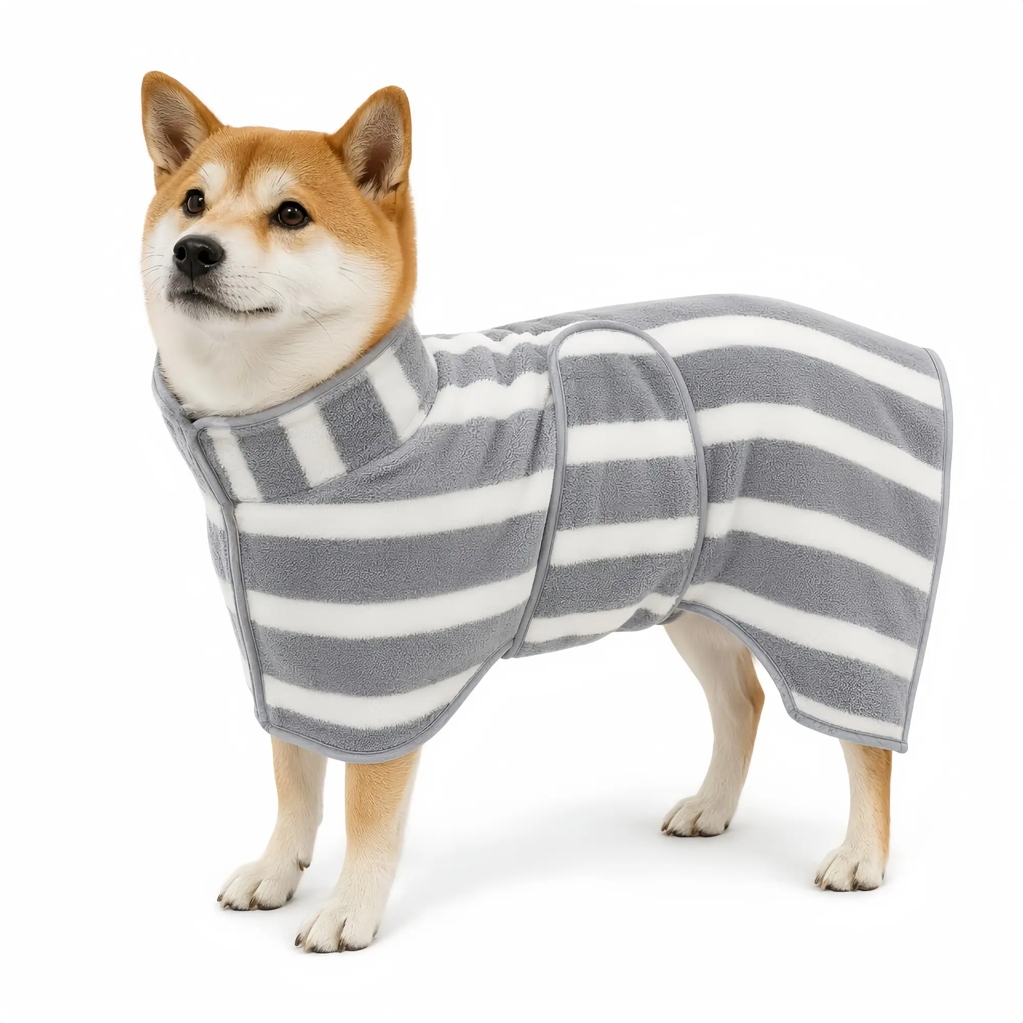Striped Microfiber Dog Bath Robe Super Absorbent Quick Drying Pet Drying Towel Coat for Puppy Medium Large Dogs After Bath Swimming