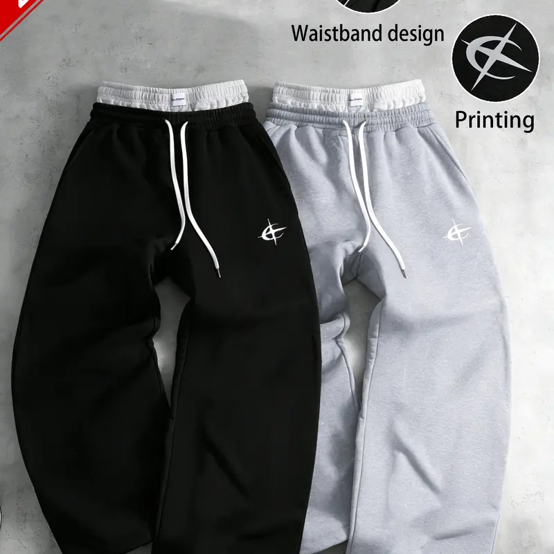 Men’s 2000s retro sweatpants, cute fashionable street style, unisex Y2K menswear, available in packs of 1/2/3, faux two-piece design with double waistband, star print, loose straight fit, drawstring adjustment, soft pants for everyday wear