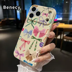 Straight Edge TPU Phone Case for iPhone 17 15 16 14 Pro Max 13 12 11 XR XS Plus Air E Bow Tie Fantasy Pattern Drop Protection Shockproof Soft Liquid Silicone Smartphone Cover