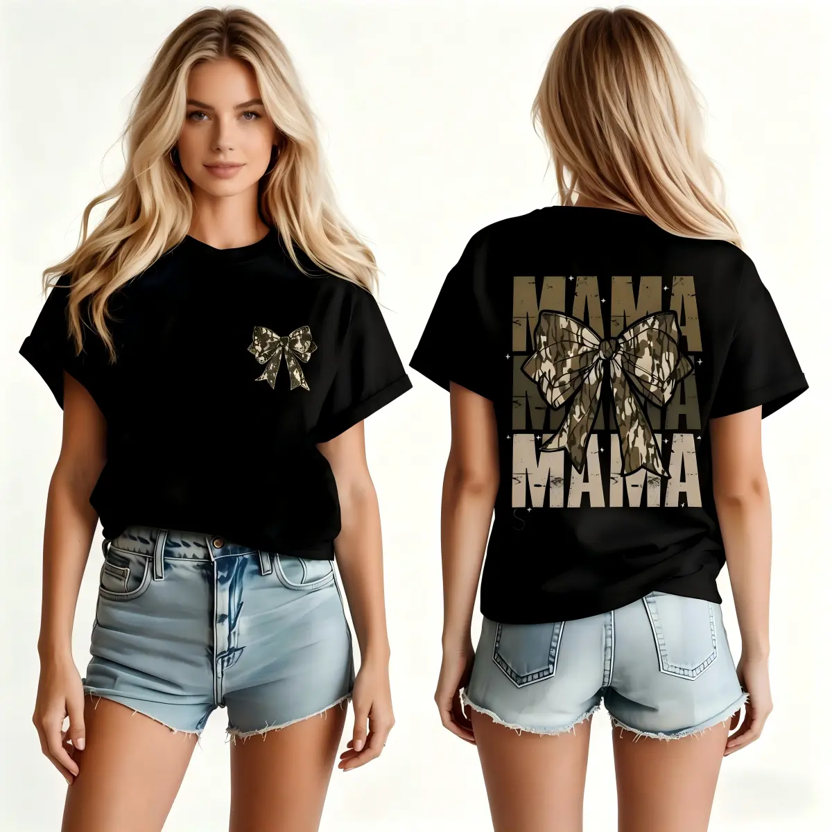 Mama Camo Coquette Bow Shirt, Old School Camo Shirt, Girls Camo Bow Tee, Retro Hunting, Coquette Bow, Camo Dude, Graphic T-shirt ,Gift For Women, Gif For Mom