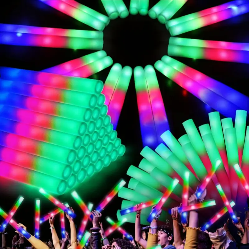 100 PCS LED Foam Glow Sticks, Glow Sticks Bulk Party Pack With 3 Modes Colorful Flashing, Glow In The Dark Party Supplies, Light Up Foam Sticks For Wedding, July 4th, Birthday, Raves, Concert