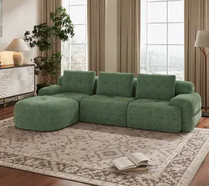 [New Year Deals] 112'' Sage Green Modular Sectional Sofa with Chaise Full-Foam Structure Woven Texture Upholstery Oversized Modern Couch for Living Room Compression Packaging Design,Christmas Gifts for the Whole Family: Husband & Wife, Mom & Dad