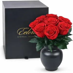 Luxury Preserved Eclore Floral Red Roses in Black Vase – Forever Rose Gift for Her, Valentine’s Day Flowers, Anniversary & Romantic Home Décor