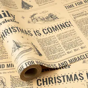 RUSPEPA Vintage Newspaper Christmas Wrapping Paper Roll Mini 17x16.4 Ft with Tree & Festive Design Kraft Gift Wrap for Holiday Party