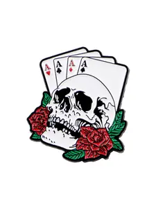 Rose Poker Skull Brooch Pin, Flower Brooch Pin, Vintage Metal Badge, Durable Metal Pins, Unique Cool Design, Women&Men  Party Accessory, Halloween Gift Idea