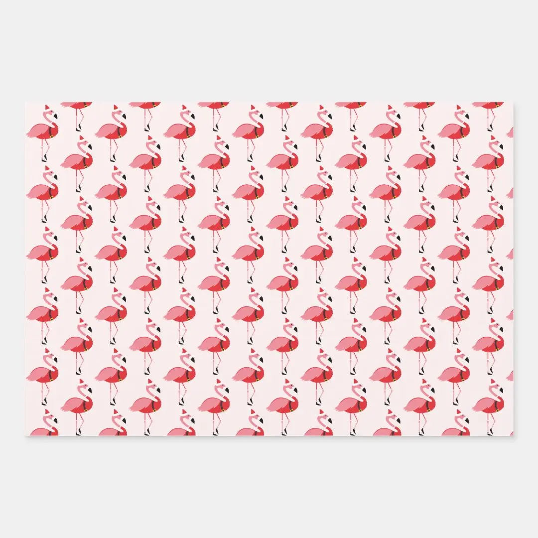 Santa Pink Flamingo Christmas Holiday Pattern Wrapping Paper, Vintage Preppy Christmas Wrap Roll, Navy Red Green Christmas Gift Wrap for Holiday Season, 2025 Perfect Gift Wrap for Friends, Family & Secret Santa