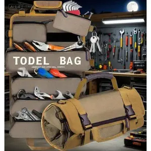 Durable Roll-Up Tool Organizer - 7 Pockets (3 Removable) Compact Portable Storage for Tools - 1680D Waterproof Utility Pouch - Ideal for Mechanics, Electricians, DIY Enthusiasts - Reusable & Easy to Carry