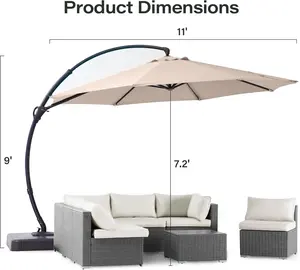 LAUSAINT HOME Outdoor Patio Umbrella with Base included, 11 FT Deluxe Curvy Cantilever Umbrella Heavy Duty Offset Hanging Umbrella with 360° Rotation for Market, Pool, Garden, Backyard, Deck (Champagne)Gift