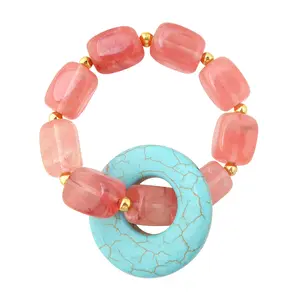Turquoise howlite donut and cherry quartz chunky colorful bracelet