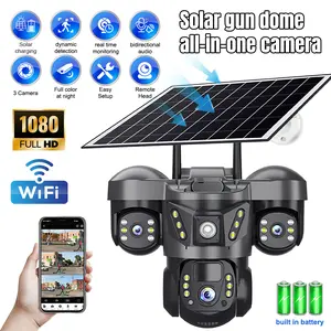 15MP 8K WiFi IP Camera Three Lenses PTZ Outdoor Waterproof Smart Home HD Night Vision CCTV Security Cam V380 Pro(EU Plug,1ps Cam 64GB Card)