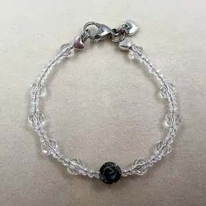 Iron pyrite carved rose bracelet with crystal beads