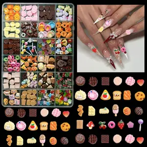 1BOX 3D Cartoon Nail Charms Design Set ,24Grids Random Resin material lollipops, donuts, cookies, ice cream, fruits, alloy cherry nail accessories for Nail Art Design DIY Crafts Accessories