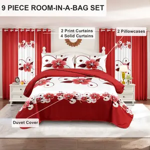 9 piece thick touch quilt cover set with flower pattern for four seasons Queen King full size for farmhouse bedroom dorm room home decor gift bag Christmas comfort style floral durable dreamy bedding set