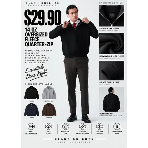 14 OZ Drop Shoulder Heavyweight Fleece Quarter-Zip
