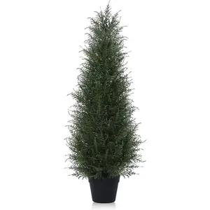 Artificial Cedar Topiary Tree for Outdoor,3FT Tall Faux Cedar Pine Trees,Potted Fake Cypress Plant with UV Resistant Leaves for Front Door Decor,Porch,Garden,Entryway, Set of 1