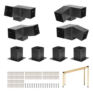 VEVOR Pergola Kit, 4x4 Inch Pergola Brackets for 3.5x3.5 Inch Wood Beams in Actual Dimension, 3 - Way (4 Pcs) and 4 - Way (2 Pcs) Gazebo Brackets with 6 Post Bases, for Outdoor Pergolas, Gazebos, Sheds
