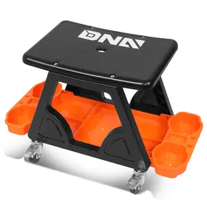 200Lbs Capacity Orange Automotive Mechanic Stool with Lockable Swivel Wheels & Tool Tray