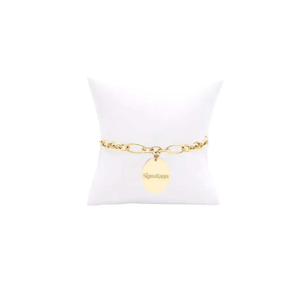 Sigma Kappa Keepsake Bracelet with Large Gold Oval Charm | Waterproof, Hypoallergenic & Tarnish Resistant