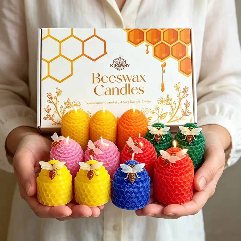 12pcs colorful dwarf natural beeswax taper candles, 4.5x5cm unscented handmade rolled cylindrical mini pillar candles, multi color options, home table decor atmosphere light gift for valentine's day mother's day holiday present #SummerWins#DealsForYouDays