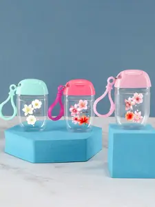 30ML Transparent Travel Bottle with Floral Pattern, Hand Sanitizer Dispenser, Portable Hook, Multi-Use Cosmetic Container, Ideal for Travel