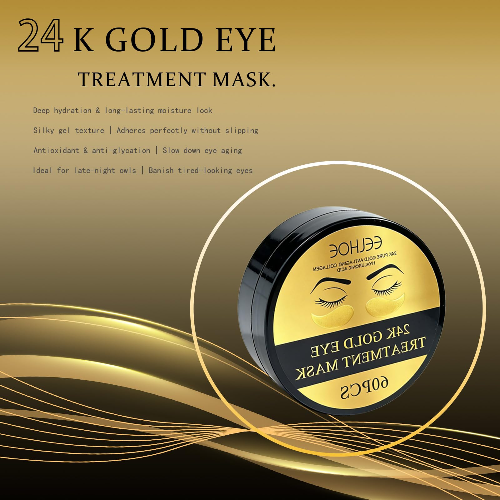 24k Gold Moisturizing Eye Mask, 60pcs/set Tightening and Lifting Eye Patches, Hydrating Brightening & Firming Eye Sticker, Beauty & Personal Eye Care Product, Skincare Products Skincare Set