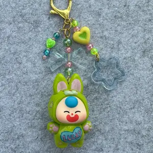 Lucky Bunny Keychain with Colorful Beads and Heart Charm for Kids' Accessories