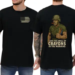 USMC Unisex Relaxed Fit T-Shirt, Funny Crayon Eater Marine Corps Graphic Tee, 2-Sided Military Pride Shortsleeve Top, Humorous Veteran Gifts Clothes
