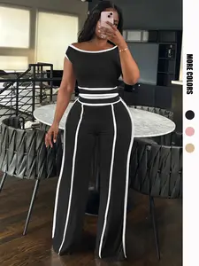 USBOUTIQUE CHIC Women's Comfortable Fitted Top & Wide Leg Pants Matching Set Casual Loungewear Spring