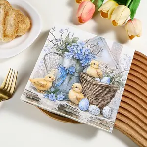 20Pcs/set Double-Layer Easter Chick Napkins, Bunny, and Colored Egg Printed Napkins, Suitable for Easter Party Decorative Napkins