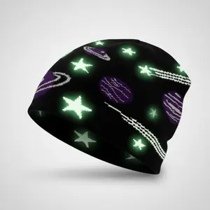 Space Beanie - Handmade Cosmic Design with Glow-in-the-Dark Stars for Comfort and Warmth - One-Size-Fits-Most - Perfect for Stargazers and Space Enthusiasts
