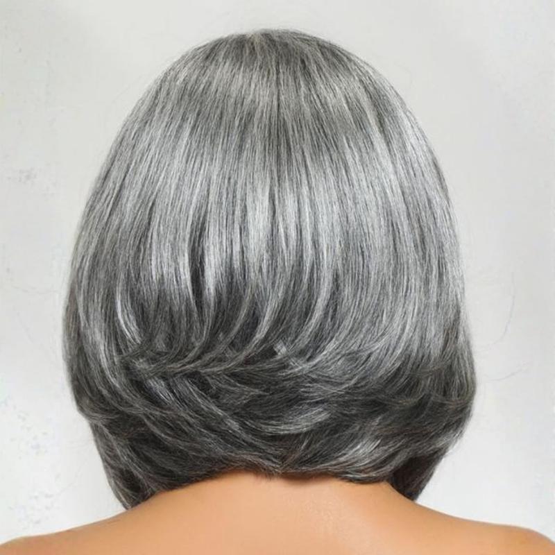 【Blowout Layered Bob】UNice Salt and Pepper Side Part Glueless Straight Bob Wig 6.5x1.5 Lace Closure Human Hair Wigs Silver Gray for Fashional Looking Beginners Friendly