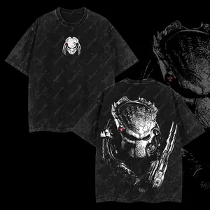 Superstyle Intergalactic Hunter Yautja "Predator" Edition Double Printed Oversize Lightweight Acid Washed Tee TV Series Graphic Design Top Cotton Streetwear Movie T-Shirt Clothes Menswear Womenswear Apparel Classic