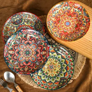 Bohemian Ceramic Dinnerware Set, Durable Microwave Oven Safe, Dishwasher & Fridge Friendly, Perfect for Holidays & Parties
